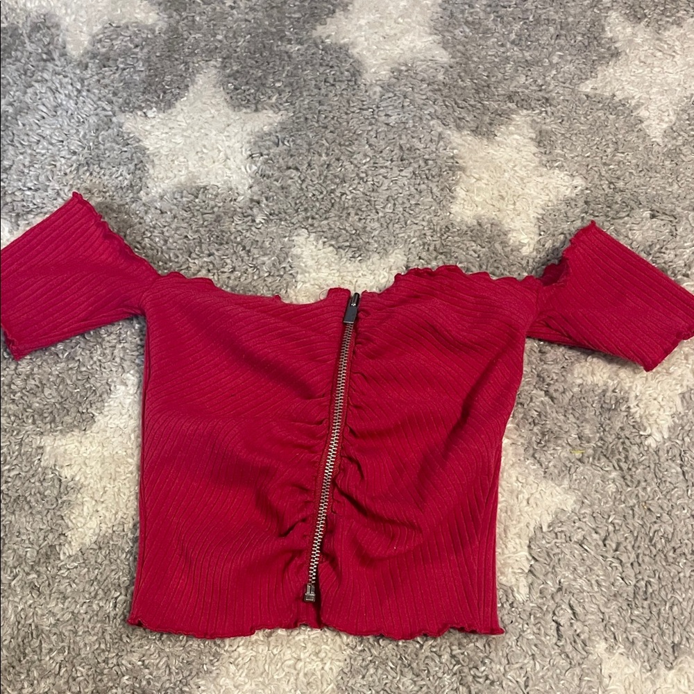 Forever 21 Red Off-Shoulder Crop Top